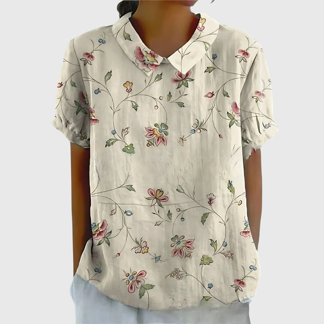 Elowenra | Floral Print Collar Blouse