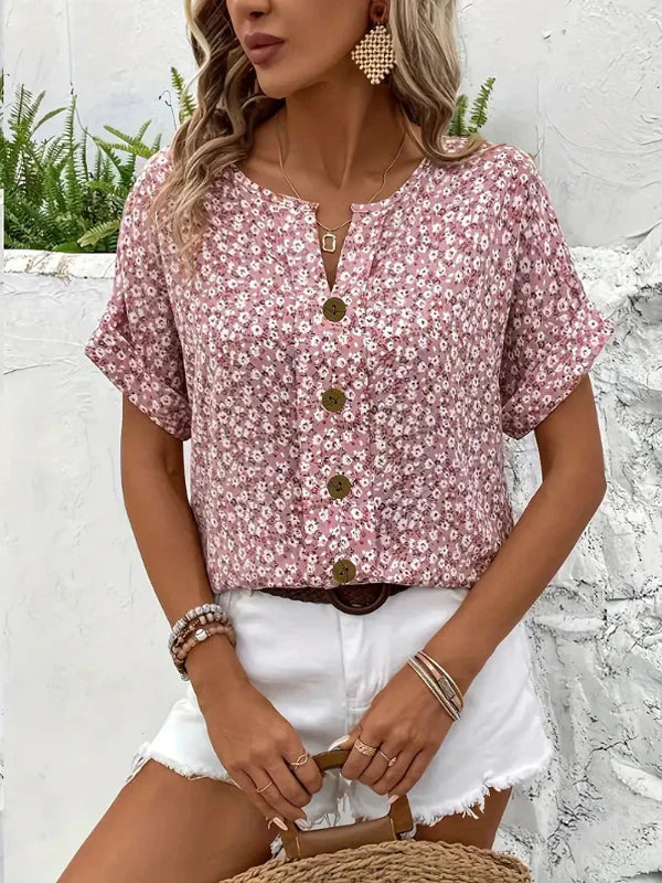 Floral Button Blouse – Casual Summer Top for Women