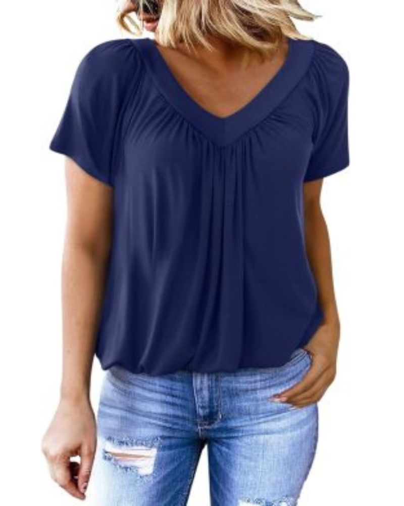 Elowyn | Women’s V-Neck Short Sleeve Relaxed Blouse