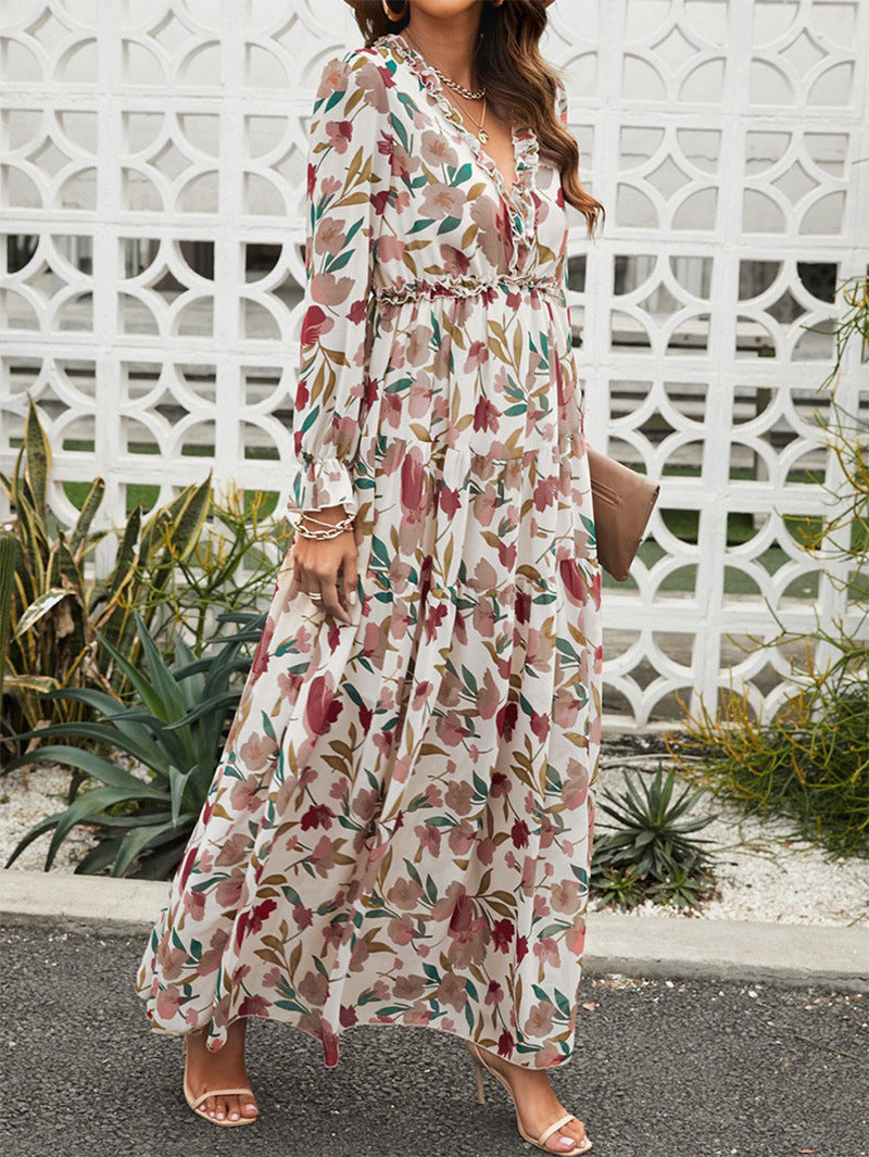 Aurevya | Women’s Bohemian Lace-Detail Maxi Summer Dress