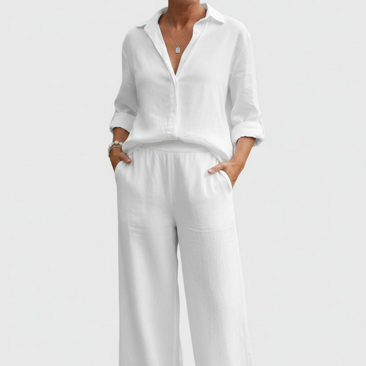 Women 2 Piece Summer Set – Relaxed Shirt and Wide Leg Pants