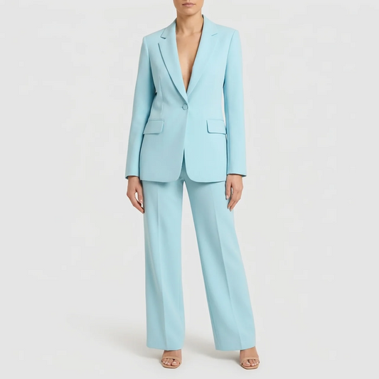 Women’s Elegant Evening Set – Single Button Blazer and Wide Leg Pants