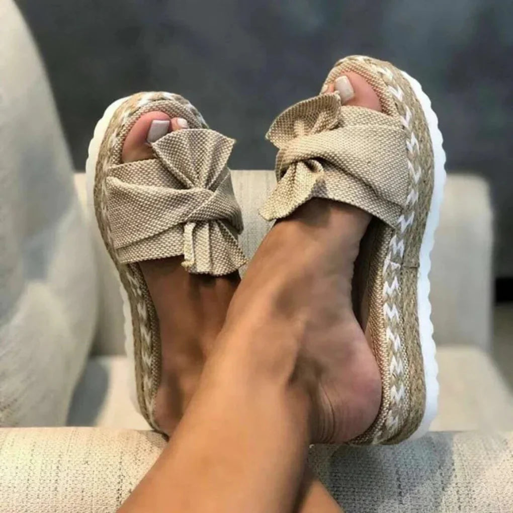 Brisavelle | Women’s Platform Slides with Bow Detail