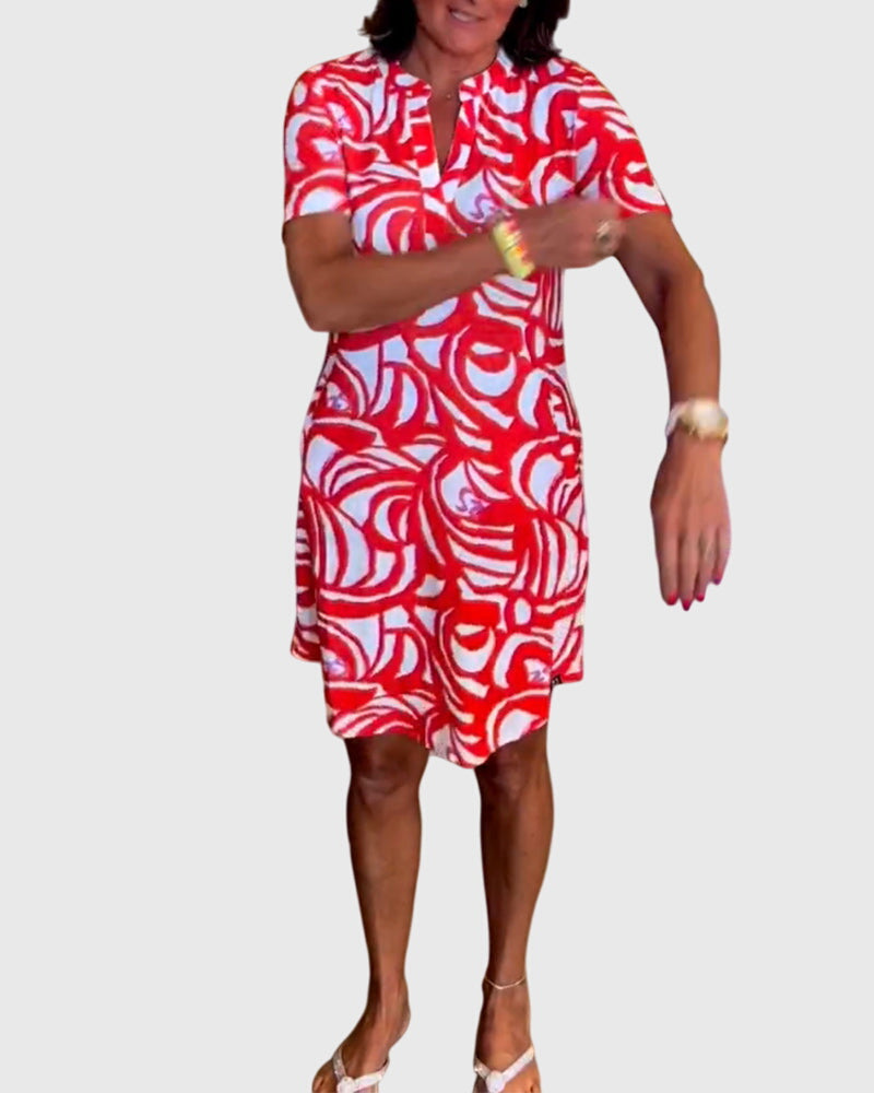Virexa | Printed Short Sleeve Shift Mini Dress