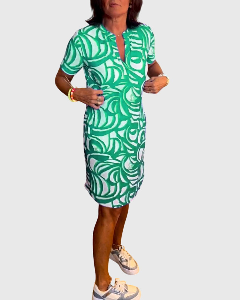 Virexa | Printed Short Sleeve Shift Mini Dress
