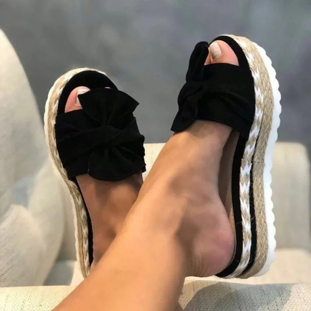 Brisavelle | Women’s Platform Slides with Bow Detail