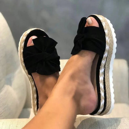 Brisavelle | Women’s Platform Slides with Bow Detail