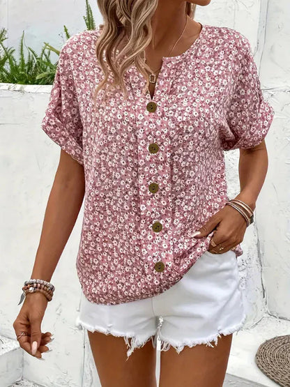 Floral Button Blouse – Casual Summer Top for Women