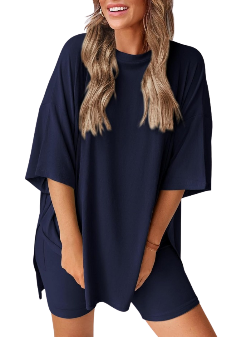 Women’s 2 Piece Summer Set Light – Loose Top and Biker Shorts