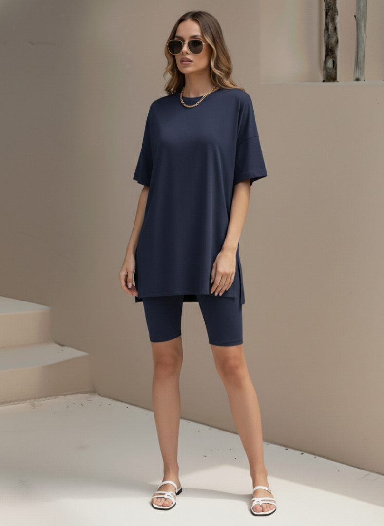 Women’s 2 Piece Summer Set Light – Loose Top and Biker Shorts