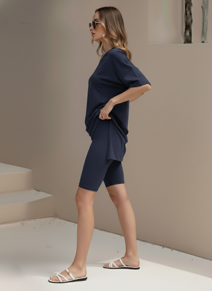 Women’s 2 Piece Summer Set Light – Loose Top and Biker Shorts