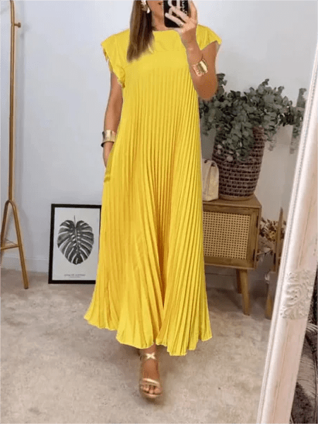 Aurevia | Sleeveless Spring Pleated Maxi Dress