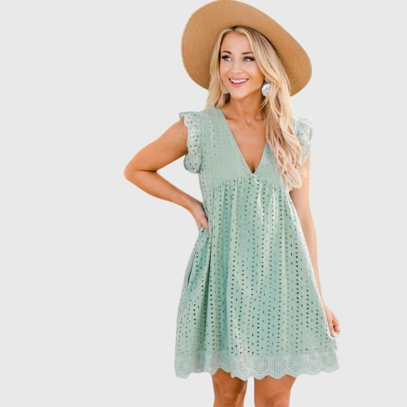 Serelith | Sleeveless Eyelet V Neck Spring Dress
