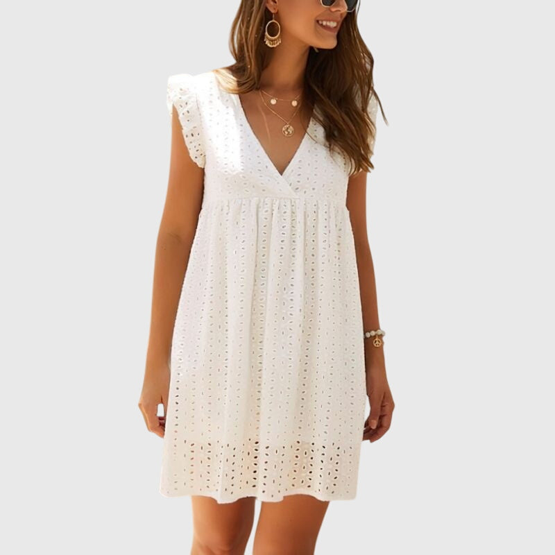 Serelith | Sleeveless Eyelet V Neck Spring Dress