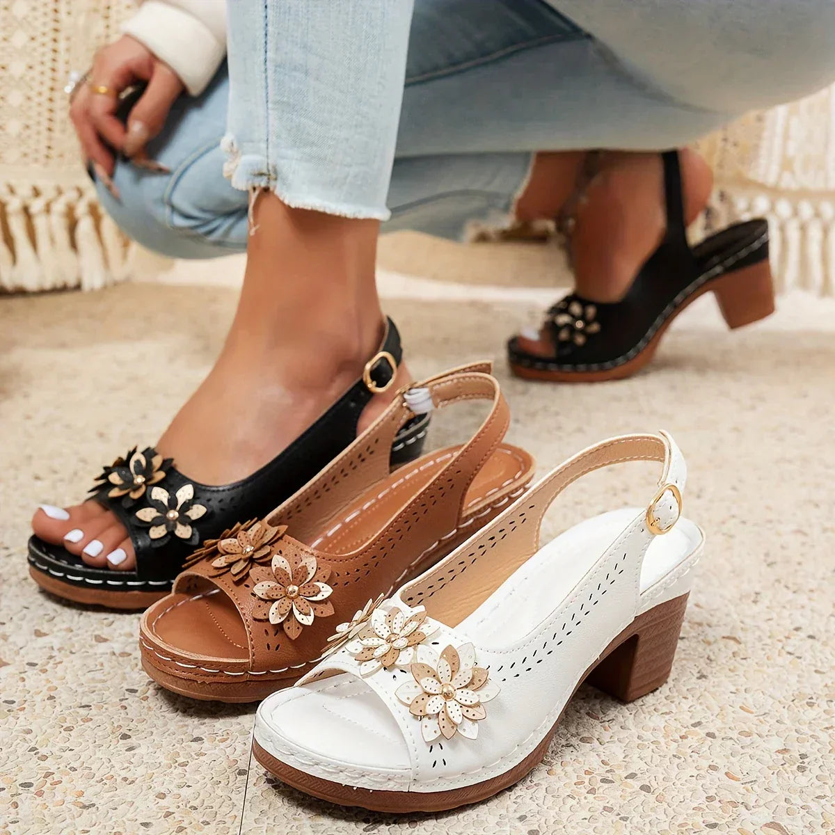 Morgan | Summer Slingback Heeled Sandals with Floral Detail
