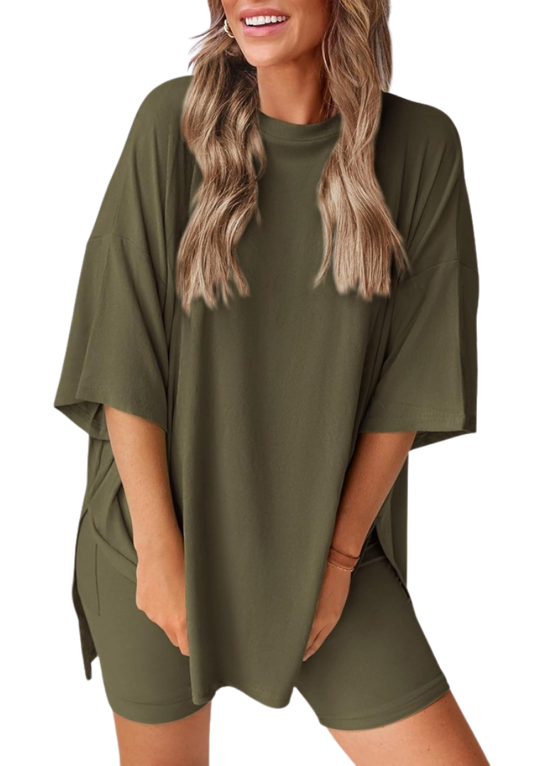 Women’s 2 Piece Summer Set Light – Loose Top and Biker Shorts