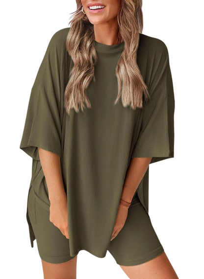 Women’s 2 Piece Summer Set Light – Loose Top and Biker Shorts