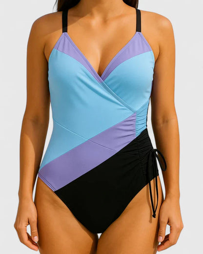 Marivelle | Women’s Ruched Striped One-Piece Swimsuit