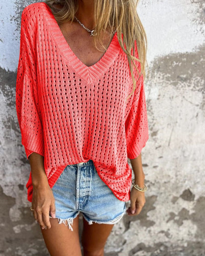 Alira | Women’s V-Neck Open Knit Relaxed Sweater
