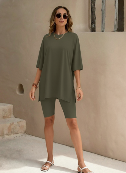 Women’s 2 Piece Summer Set Light – Loose Top and Biker Shorts