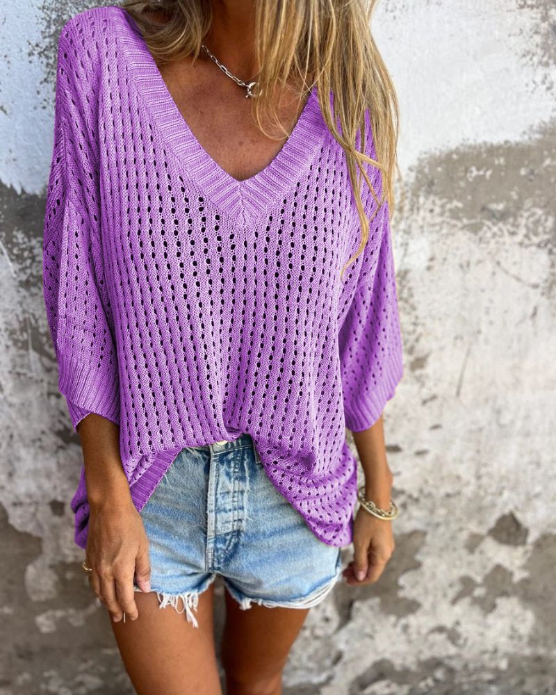 Alira | Women’s V-Neck Open Knit Relaxed Sweater