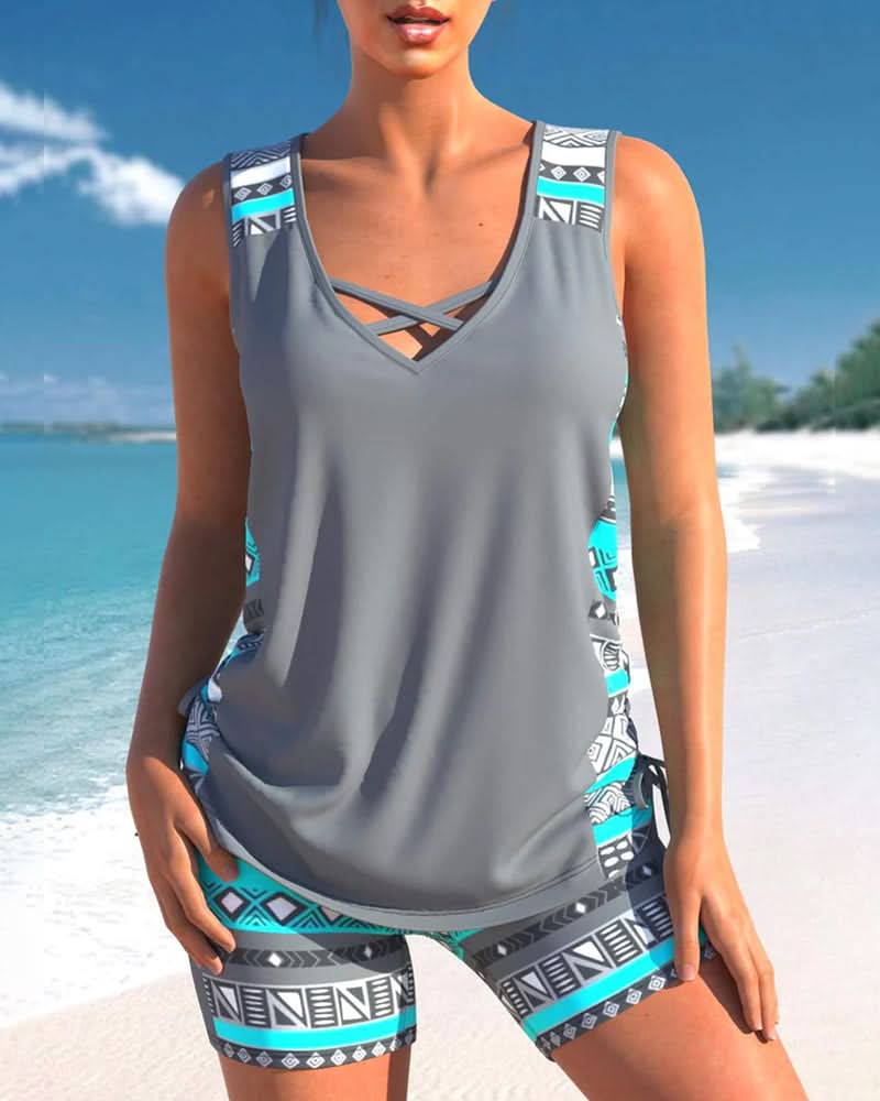 Zerelle | Women’s Sleeveless Criss-Cross Tank and Biker Shorts Set