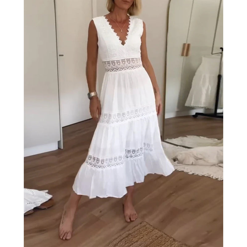 Lace Trim Midi Dress – Elegant Summer Dress