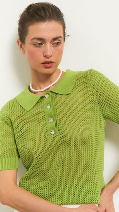 Tavielle | Women’s Textured Knit Short Sleeve Polo Top