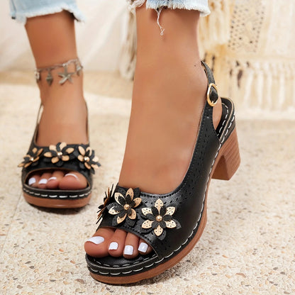 Morgan | Summer Slingback Heeled Sandals with Floral Detail