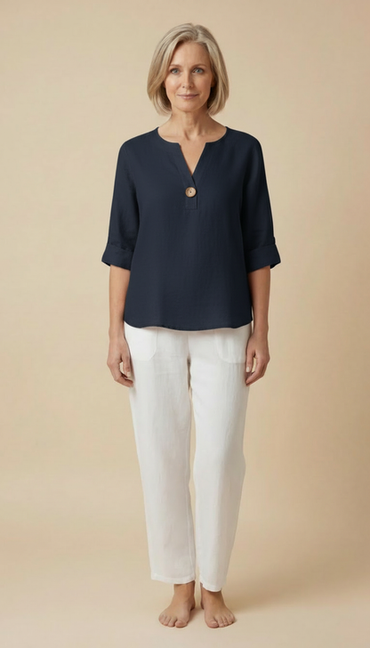 Neravelle | Women’s V-Neck Button-Detail Summer Top