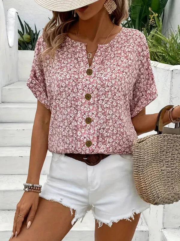 Floral Button Blouse – Casual Summer Top for Women
