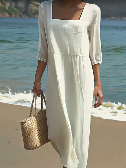 Square Neck Midi Dress – Lightweight Summer Dress for Women