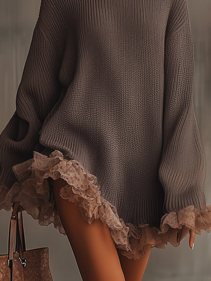 Women’s Sweater Dress – Turtleneck Long Sleeve Mini Dress