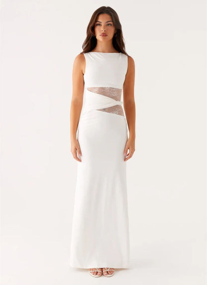 Serena | Women’s Lace Panel Sleeveless Evening Maxi Dress