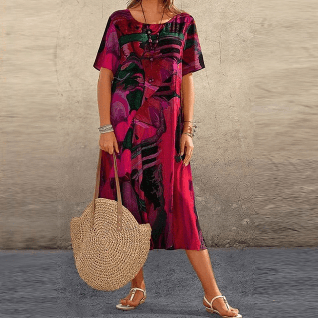 Arvessa | Women’s Short Sleeve Printed Midi Dress