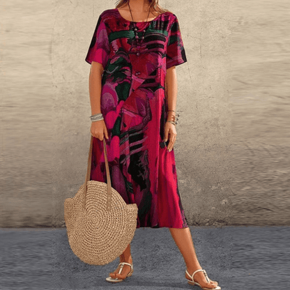 Arvessa | Women’s Short Sleeve Printed Midi Dress