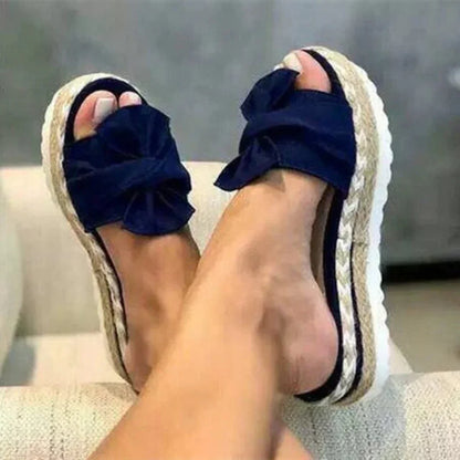 Brisavelle | Women’s Platform Slides with Bow Detail
