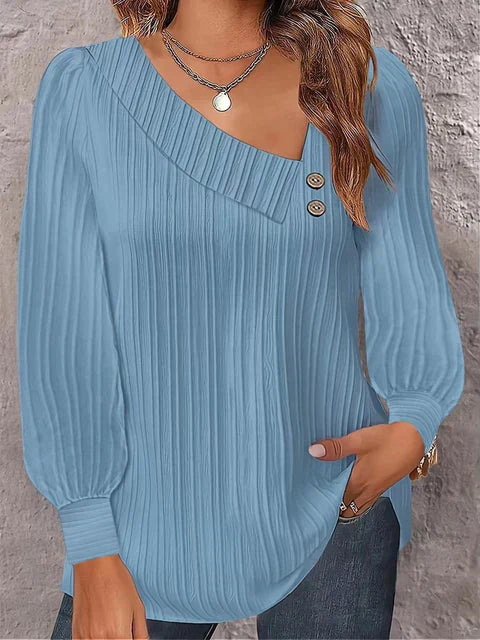 Women’s Long Sleeve Blouse – V-Neck Button Front Top
