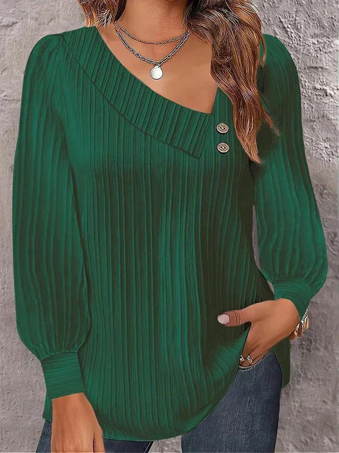 Women’s Long Sleeve Blouse – V-Neck Button Front Top