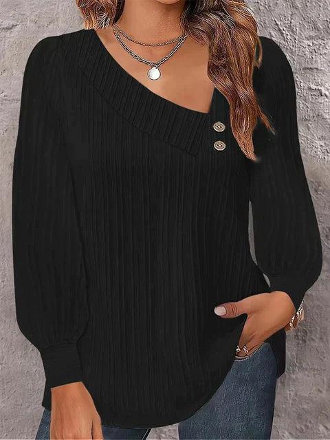 Women’s Long Sleeve Blouse – V-Neck Button Front Top