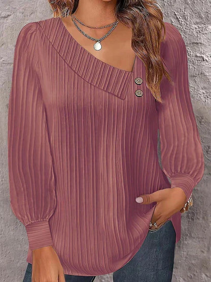 Women’s Long Sleeve Blouse – V-Neck Button Front Top