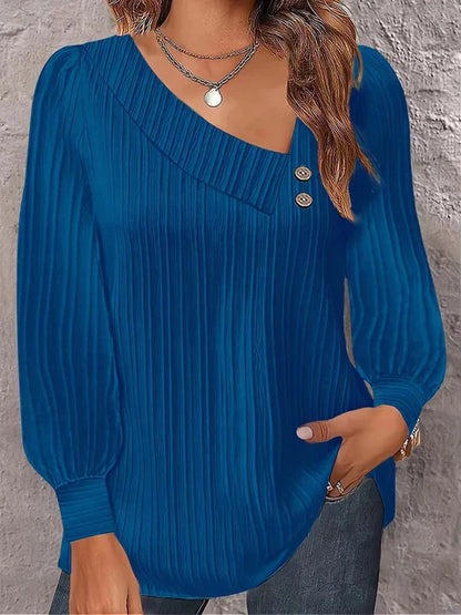 Women’s Long Sleeve Blouse – V-Neck Button Front Top