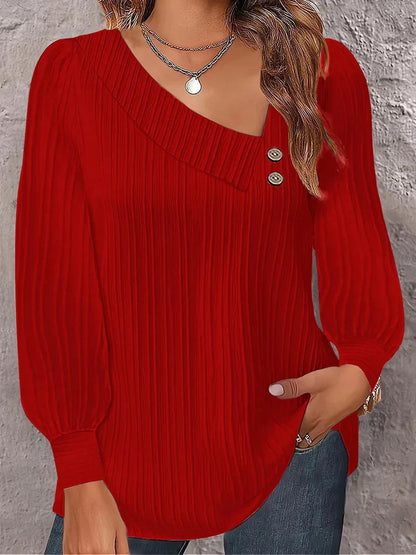 Women’s Long Sleeve Blouse – V-Neck Button Front Top