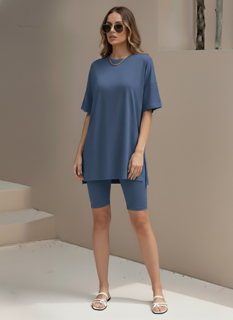 Women’s 2 Piece Summer Set Light – Loose Top and Biker Shorts