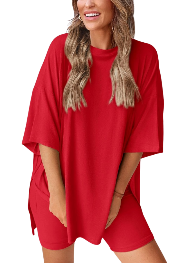 Women’s 2 Piece Summer Set Light – Loose Top and Biker Shorts