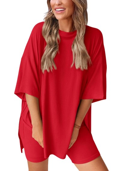 Women’s 2 Piece Summer Set Light – Loose Top and Biker Shorts