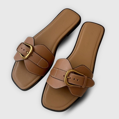 Buckle Strap Flat Sandals – Casual Summer Slides for Women