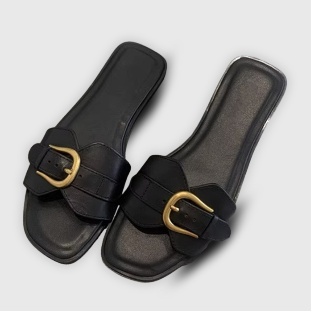 Buckle Strap Flat Sandals – Casual Summer Slides for Women