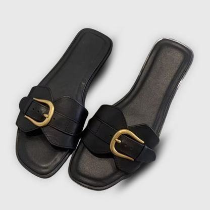 Buckle Strap Flat Sandals – Casual Summer Slides for Women