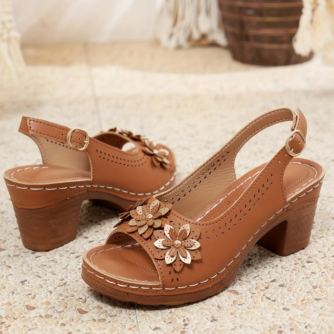 Morgan | Summer Slingback Heeled Sandals with Floral Detail